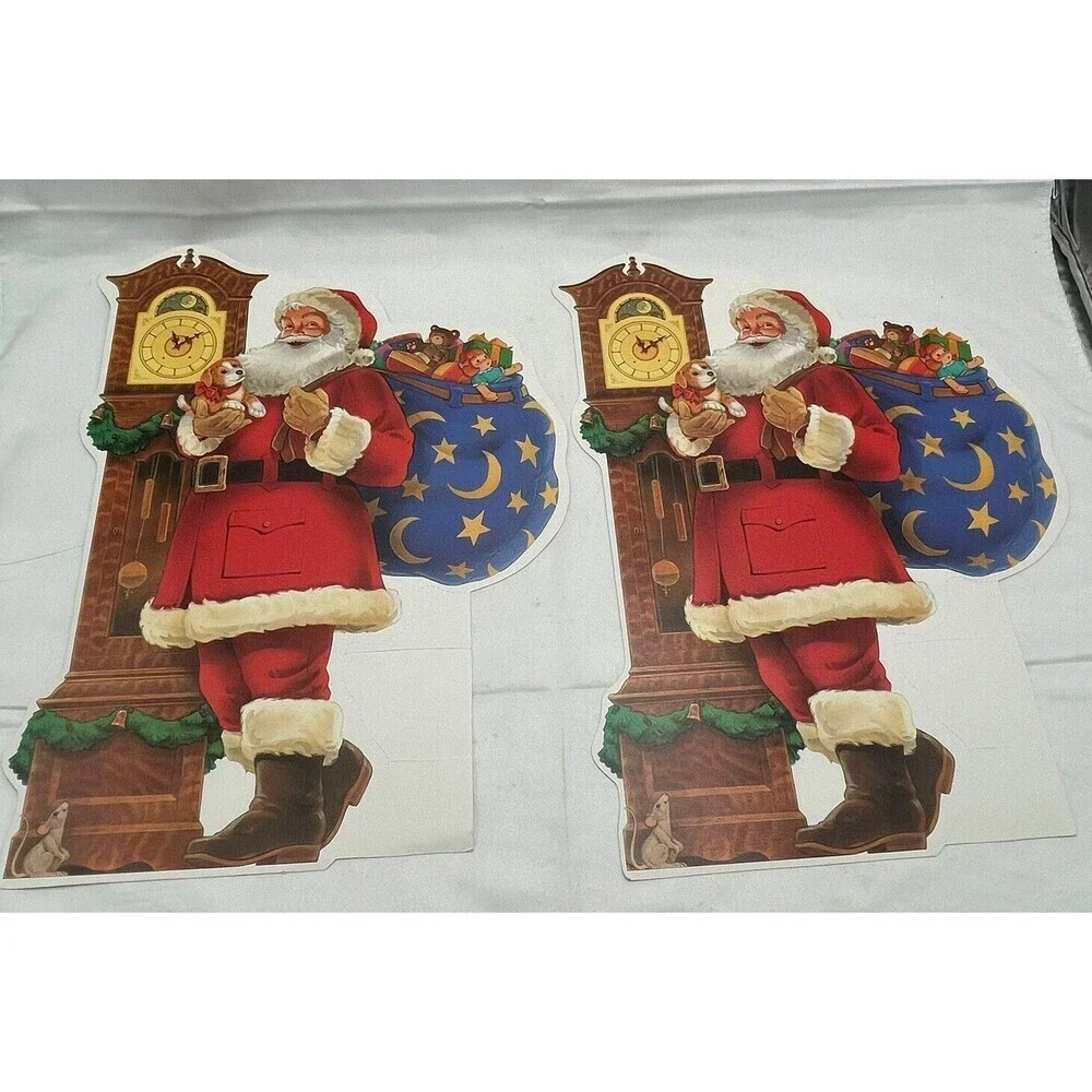 Vintage 2 Paper Magic Group Christmas Santa Claus  Die Cut Decoration 13”